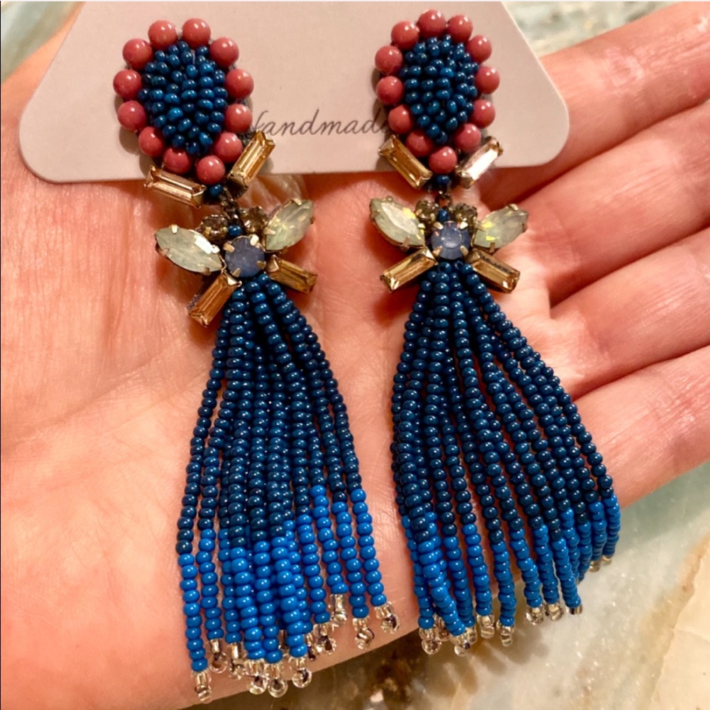 NWT Anthropologie Deepa Crystal Beaded Fringe Earrings - Picture 7 of 11